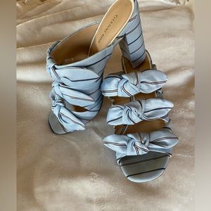 Gianni Bini Light Blue Striped Knot Block Heel Sandals